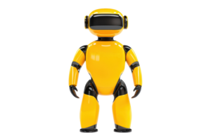 A glossy yellow robot figure with a rounded body, flexible limbs, and a friendly face showcasing a futuristic design. png