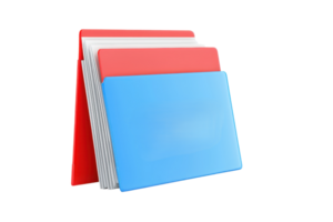 A series of colorful file folders arranged in a stack, featuring red, white, and blue colors. png