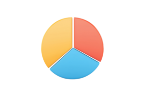 A colorful pie chart with three segments in yellow, red, and blue, representing data distribution or statistics. png