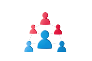 A network of colorful human figures connected by lines, illustrating relationships and communication dynamics. png