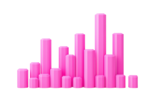 A vibrant arrangement of pink cylindrical bars, varying in height, resembling a colorful data visualization or sound wave representation. png