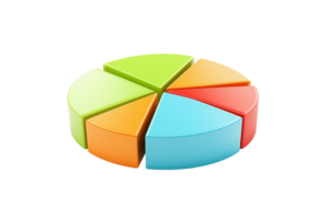 A colorful pie chart divided into six segments, showcasing a vibrant representation of data distribution. png
