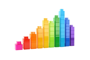 Colorful bars arranged in a gradient, representing audio levels or data metrics, visually illustrating a spectrum of vibrant hues. png
