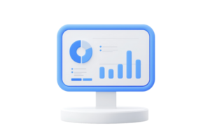 A modern monitor displaying colorful graphs and charts, showcasing data analytics and performance metrics. png