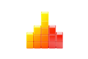 A colorful bar graph composed of stacked blocks in varying heights and colors, representing data or sound levels. png