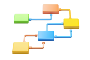 Colorful interconnected blocks with pipes, arranged in a diagrammatic structure, illustrating a flow or process. png