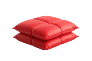 A pair of plush, red cushions stacked neatly with a smooth surface and visible stitching details, adding a pop of color. png