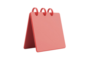 A vibrant red notepad with three metal rings, standing in an A-frame position, designed for easy note-taking. png