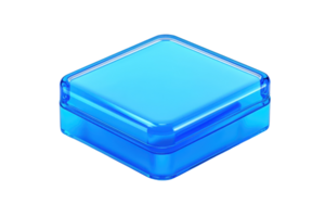A luminous blue square container with a smooth surface and rounded edges, designed for storage or display. png