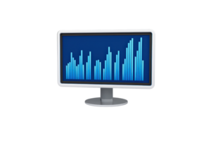 A sleek computer monitor displaying a vibrant blue bar graph, highlighting data trends and performance metrics. png