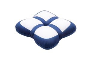A square-shaped cushion featuring a distinctive blue and white design, characterized by four distinct sections. png