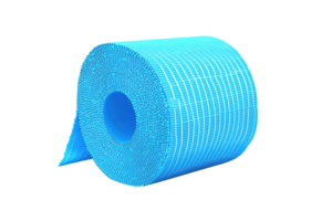 A vibrant blue roll of textured material with a distinct pattern, resembling fabric or paper, featuring a central hole. png