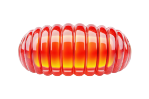 A glossy red object with a ribbed surface, shaped like an elongated oval, exuding a warm, luminous glow. png