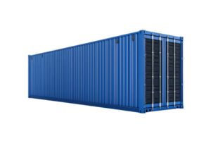 A blue shipping container with a corrugated surface, designed for transporting goods efficiently. png