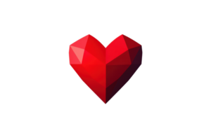 A geometric red heart with sharp angles and facets, representing love and affection in a modern, stylized form. png