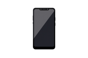 A sleek smartphone with a glossy screen, showcasing a modern design and minimalistic features. png