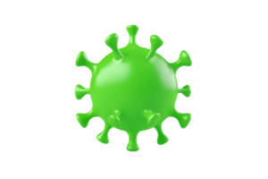 A bright green, spherical virus model with protruding spikes, representing a pathogen or microorganism. png