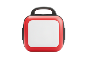 A compact, red lunchbox with a white lid and a handle, designed for carrying meals conveniently. png