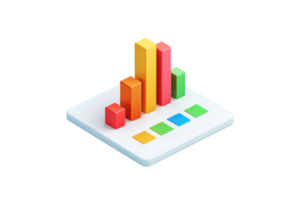 A colorful bar chart with various heights displayed on a flat surface, representing data visualization. png