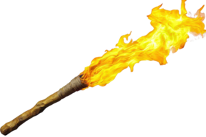 A flaming torch with bright, vivid flames extending from its tip. png