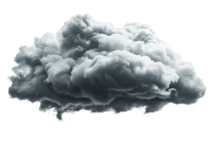 A fluffy, dark cloud with a dense, voluminous structure, showcasing a layered and textured appearance. png