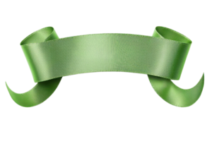 A green decorative ribbon with curled edges, suitable for various design applications. png