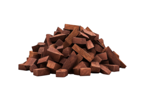 A pile of rectangular, dark brown chunks resembling pet food, arranged in a disorganized manner. png