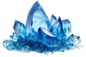 A cluster of shimmering blue crystals with sharp edges and varying sizes, creating an enchanting and vibrant display. png
