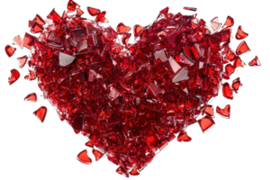 A heart shape composed of fragmented red glass shards, symbolizing love and emotion. png