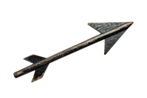 A metallic arrowhead with a distinct shape and textured surface, showcasing craftsmanship and design details. png