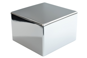 A shiny, metallic cube with smooth edges and a reflective surface. png