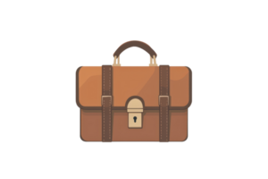 A classic brown leather briefcase with a secure lock and sturdy handles, ideal for professionals and business purposes. png