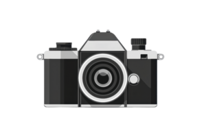 A classic camera design featuring a prominent lens, shutter button, and adjustable dials. png