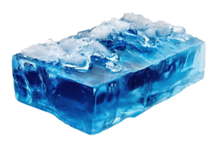 A shimmering blue ice block with crystalline formations on top, showcasing vibrant hues and intricate textures. png