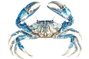 A large blue crab with prominent claws and a textured shell, showcasing its intricate patterns and colors. png