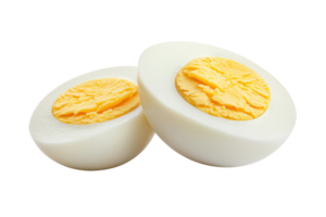 Two halves of a boiled egg featuring a creamy yolk and smooth white. png