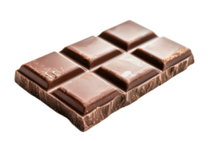 A rich, dark chocolate bar with distinct segments, showcasing its smooth texture and glossy finish. png