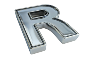 A shiny, metallic letter R with a sleek design and reflective surface. png