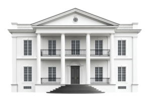 A grand, white classical mansion featuring tall columns, multiple windows, and a symmetrical facade. png