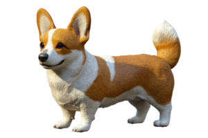 A playful Corgi with a distinct orange and white coat, standing confidently with a wagging tail. png