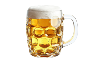 A frosty beer mug filled with golden lager, topped with a thick layer of foam. png