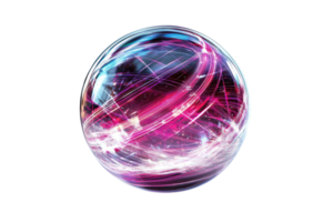 A vibrant, swirling orb with dynamic colors of blue and pink, exhibiting intricate patterns and a luminous quality. png