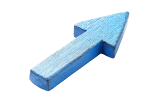 A blue wooden arrow pointing upwards, showcasing a textured surface and a distinct directional shape. png