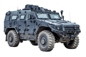 A rugged, armored military vehicle designed for tactical operations and transporting personnel safely in hostile environments. png