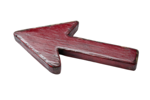 A wooden arrow pointing left, featuring a rich red color with a polished surface. png