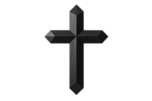 A stylized black cross featuring geometric shapes and sharp angles. png