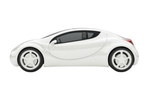A sleek white car with a streamlined design, showcasing a modern aesthetic and distinctive curved lines. png