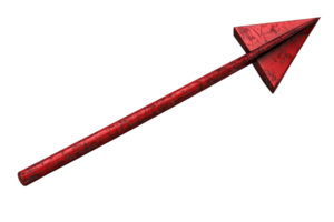 A vivid red arrow with a textured surface, featuring a pointed tip and a long shaft, suggesting direction or movement. png