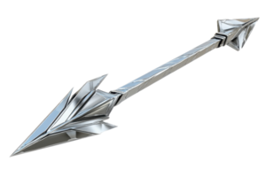 A sleek, metallic spear with a geometric design featuring sharp points and a polished finish. png