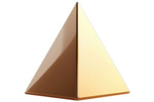 A shiny golden pyramid with smooth surfaces and sharp edges, showcasing a geometric shape. png